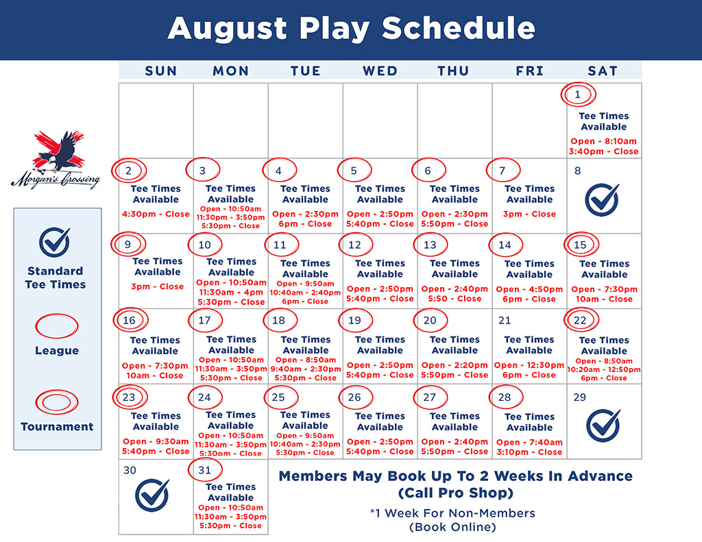 August 2026 Morgan's Crossing Play Schedule