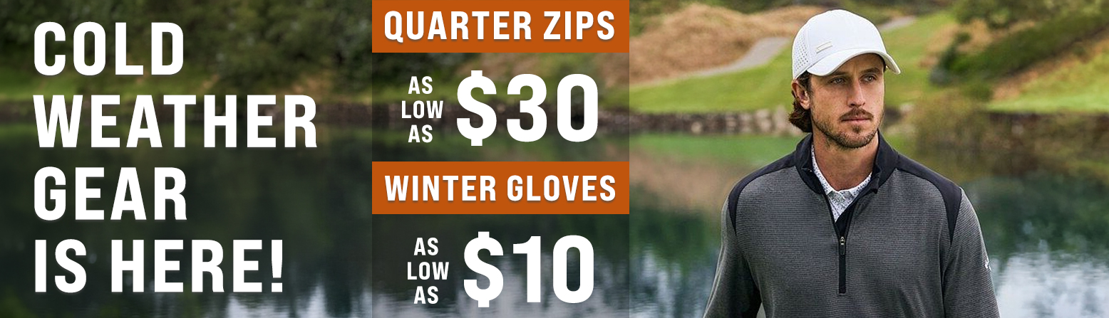 Cold Weather Gear is here with quarter zips from $30 and winter gloves from $10!